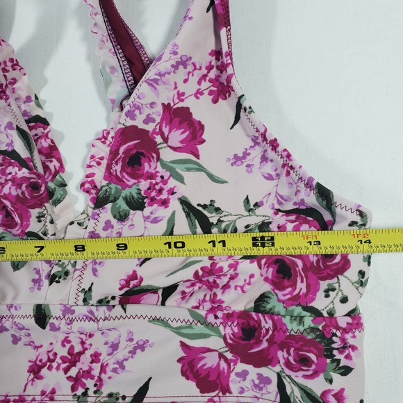 Mossimo Bikini Swimsuit Womens Small Large Pink Floral Ruffle Two Piece Set Swim - Picture 8 of 10